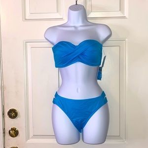 LG light blue strapless bandeau & cut out Hipster Bikini Swimsuit Bottom